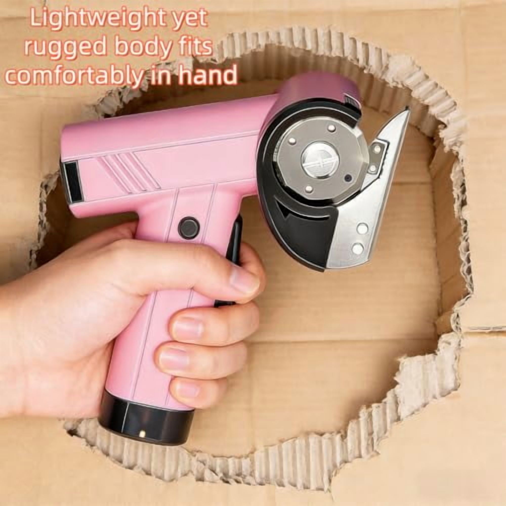 Rechargeable High-Speed Cardboard Cutter, 4V Rechargeable Cardboard Box Cutter with Safety Lock & LED Light, Power Rotary Cutter for Fabric Carpet Leather（white-Two blades）