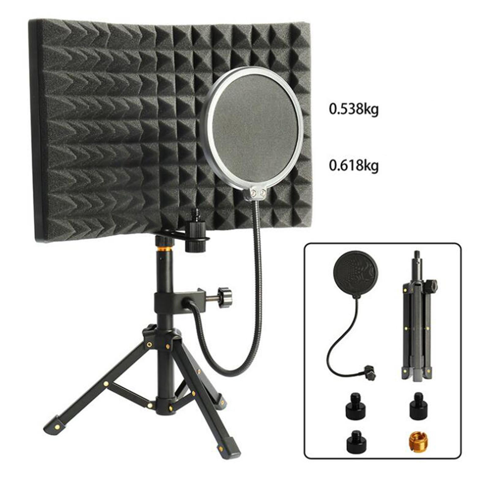 LeeQinersw Microphone Isolation Screen with Stand Mic Sound Dampening Foam Reflector Adjustable Pop Filter for Studio Broadcast Condenser Mic Vocals