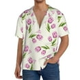 thumbnail image 1 of Balery Tulips Flowers Camisa Casual de Manga Corta con Botones para Hombre, Texturizada, Estilo Cubano, para Playa, Verano-Large, 1 of 5
