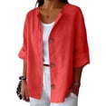 thumbnail image 5 of Endives Womens Linen Shirts Summer Button Down Shirt V Neck 3/4 Sleeve Tops Loose Vacation Beach Solid Color Blouses Womens Tops S-5XL, 5 of 5