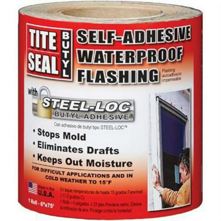 Tite-Seal TSB675 Butyl Window Flashing w/Steel-Loc Adhesive, 6" x 75', White,Each