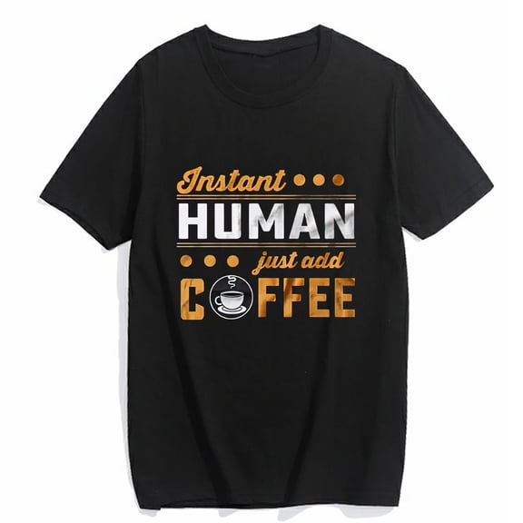 Coffee T-shirt for Women Funny Coffee Fan Graphic Tee Short Sleeve O-neck Top Black Large