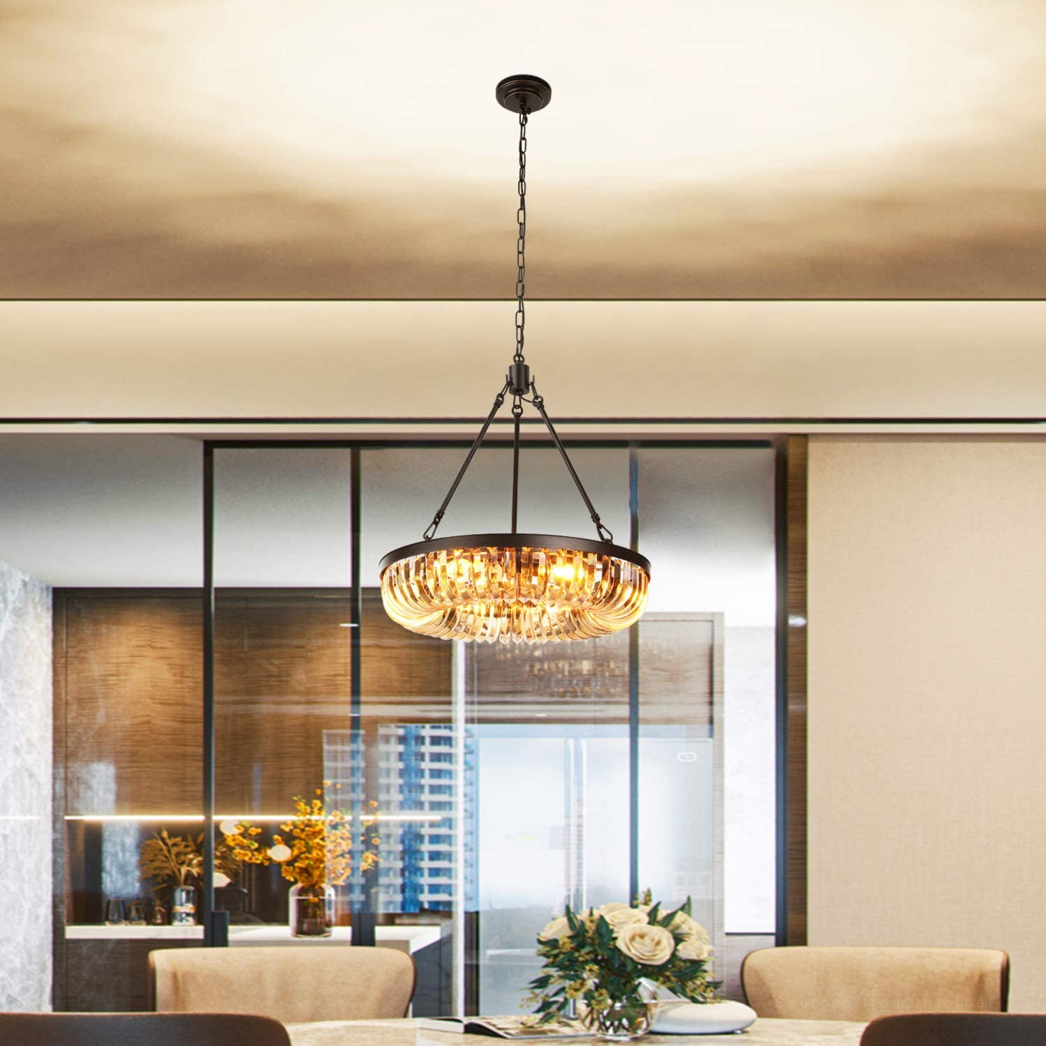 Luxury LED Hanging Pendant Lamp Living Dining Room Fabric Ceiling Light Black-Gold 