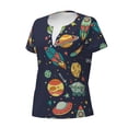 thumbnail image 2 of Goofa Space Pattern Womens Deep V Neck Low Cut Tops Casual Summer Short Sleeve Ribbed Knit T-Shirts-Large, 2 of 5