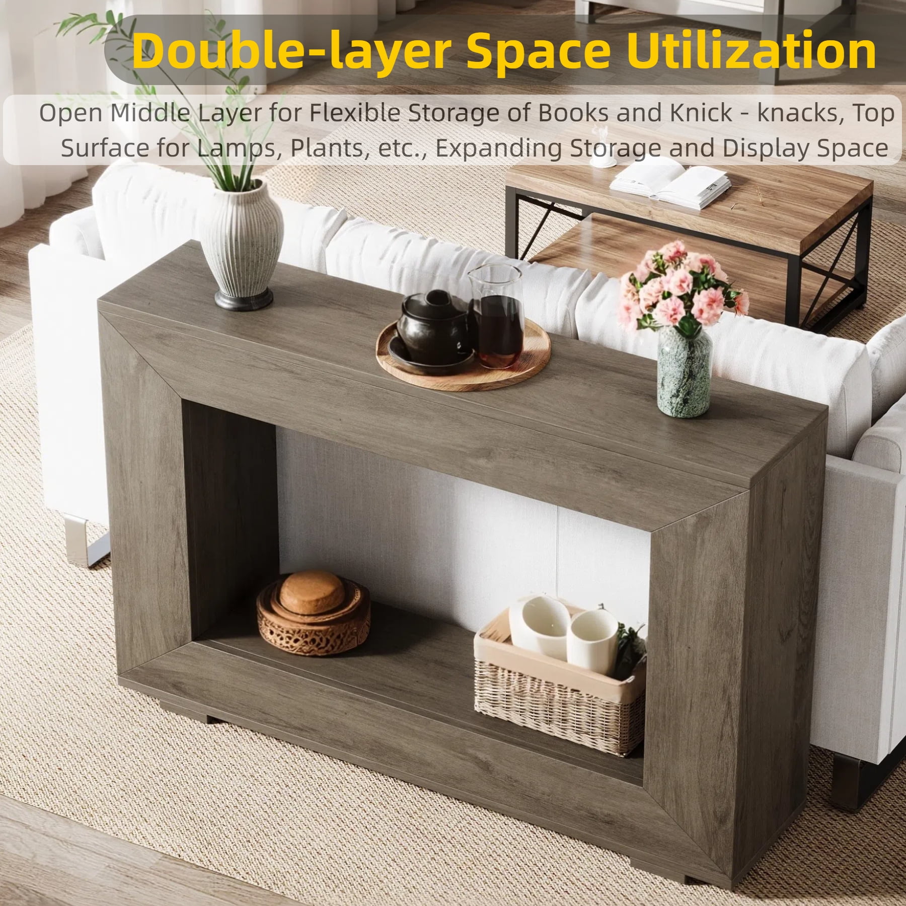 Fnova Farmhouse Console Table for Entryway, 47.2" Long Narrow Wood Entryway Table, Easy Assembly, Light Gray