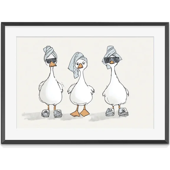 Ducks In Towels Art Poster : Trendy Bathroom Home Decor Wall Art, Matte Canvas Stretched, Posters for Room Bedroom Living Room Bathroom Wall Decor, Posters & Art Prints, Gift.