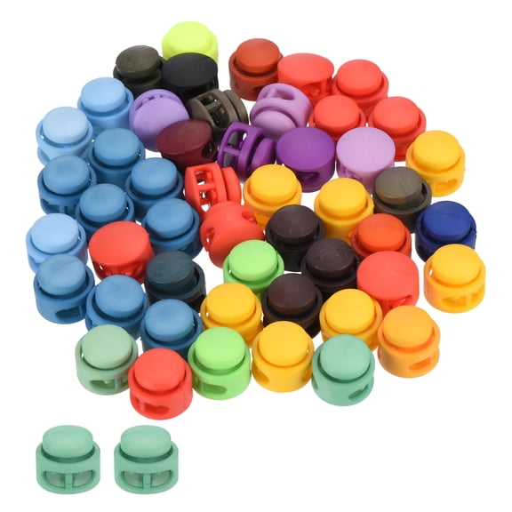 17mm Cord Locks Set, 50 Pack Round Double Hole Multicolor Spring Toggle Stopper for Drawstring Bag Shoelaces