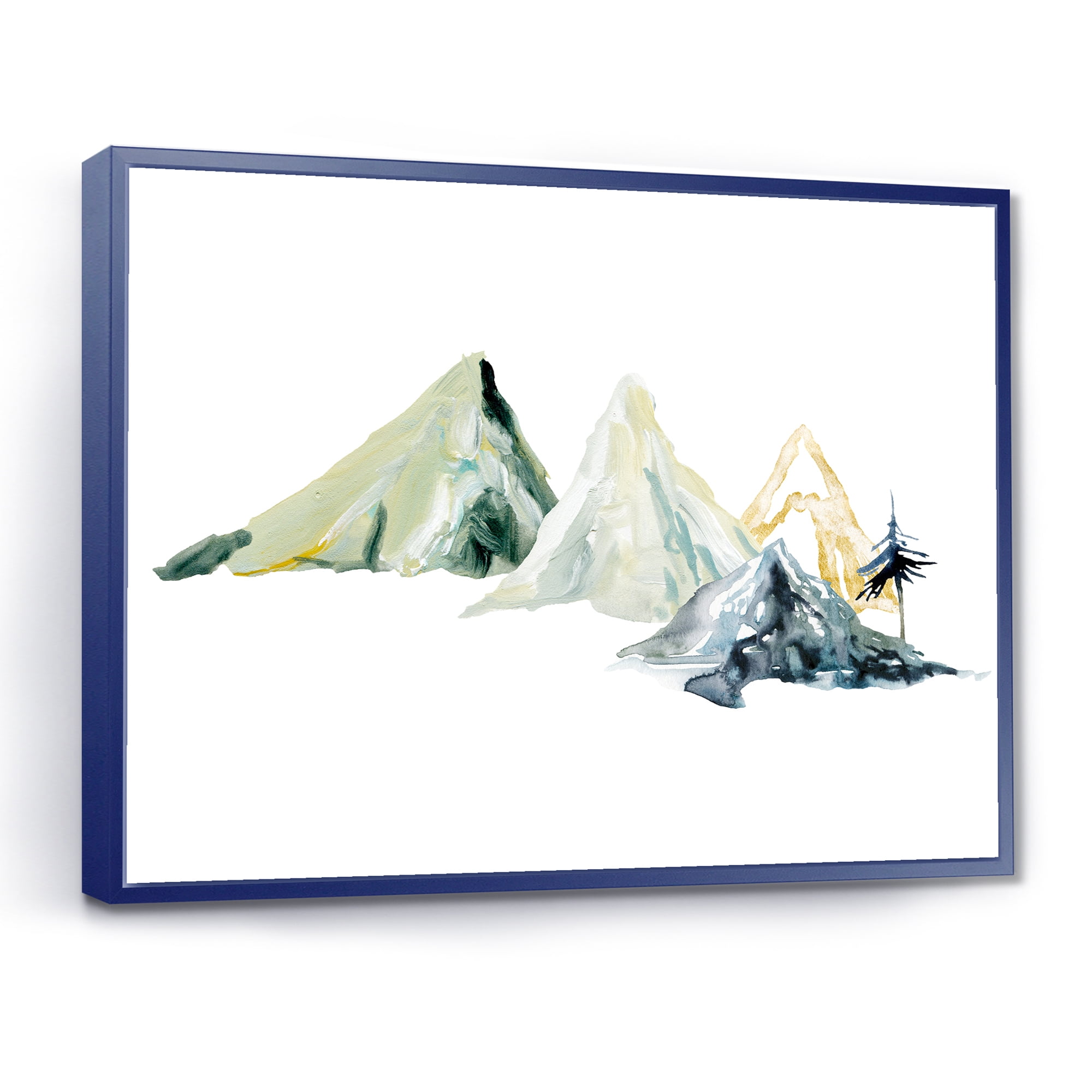 Designart 'Dark Blue Mountain Landscape Winter Minimalistic I' Modern Framed Canvas Wall Art Print