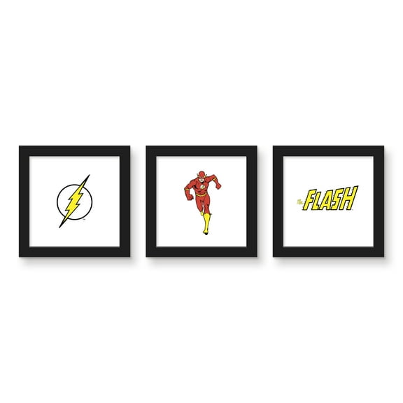 Gallery Pops DC Comics The Flash - Classic Flash Wall Art Bundle (3-Pack), Black Framed Version, 12" x 12"