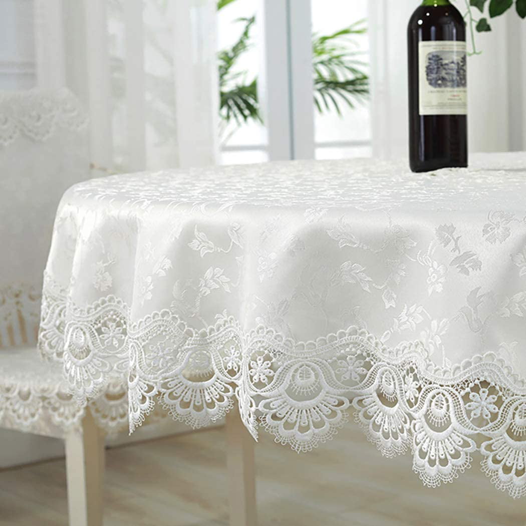 Round Printed Lace Tablecloth White Winter Snowflakes for Christmas Circular Table Cover for Dinning or Dessert Tea Table,60 Diameter 