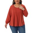 thumbnail image 2 of DARING DIVA Women's Plus Tunic Crew Neck Pleated Casual Blouse 3X Orange Red, 2 of 6