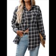 thumbnail image 3 of Camisa Abotonada para Mujer, Camisa A Cuadros, Larga, Solapa, Informal, para Negocios, Trabajo Azul Oscuro M, 3 of 10