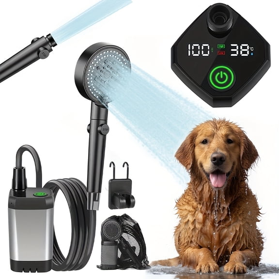 Portable Pet Bathing System with Temperature Display - 6000mAh Rechargeable Battery, Six Adjustable Spray Modes, Gentle Water Flow for Dogs, Ergonomic Lightweight Design