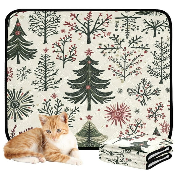 Qxltty Christmas Folk Art Pattern Cat litter Pads Pet Set of 3 Diaper Mats Center Anti-leakage Layer Absorbent Soft and Comfortable