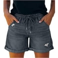 thumbnail image 2 of Pull On Elastic Jean Shorts for Women High Waisted Baggy Casual Denim Jorts Trendy Drawstring Summer Shorts 2" 3" 4" Inseam Navy XL, 2 of 7