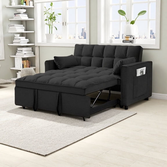 Vinform 55" 3 in 1 Convertible Sleeper Sofa Bed, Pull Out Loveseat Couch with Storage Pocket, Black