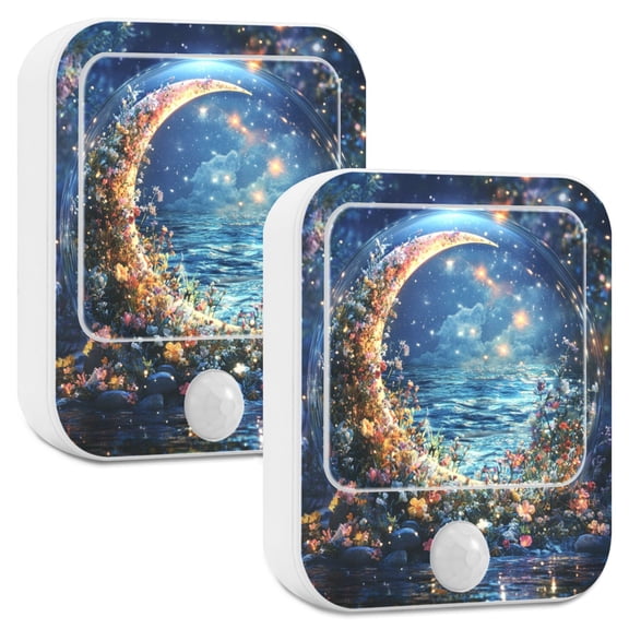 Yayeee LED Night Lights with Motion Detectors Auto Dusk to Dawn Light Sensors, 2 Pack, Crystal Moon