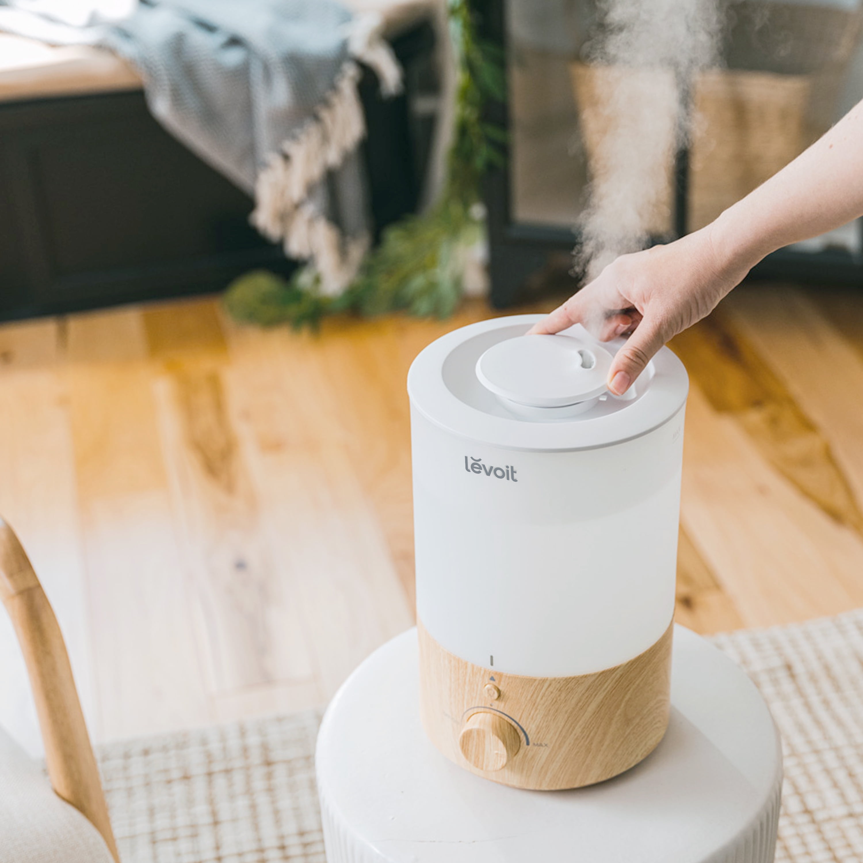 Levoit Dual 150 3L 290 Sq. Ft. Ultrasonic Cool Mist Humidifier for Large Rooms with Nightlight, White/Wood
