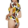 thumbnail image 3 of Easygdp Cow Print Sunflower Women's One-Piece Swimsuit Slim Fit Crew Neck Bodysuit Athletic Swimwear with Concealed Buckle - X-Large, 3 of 9