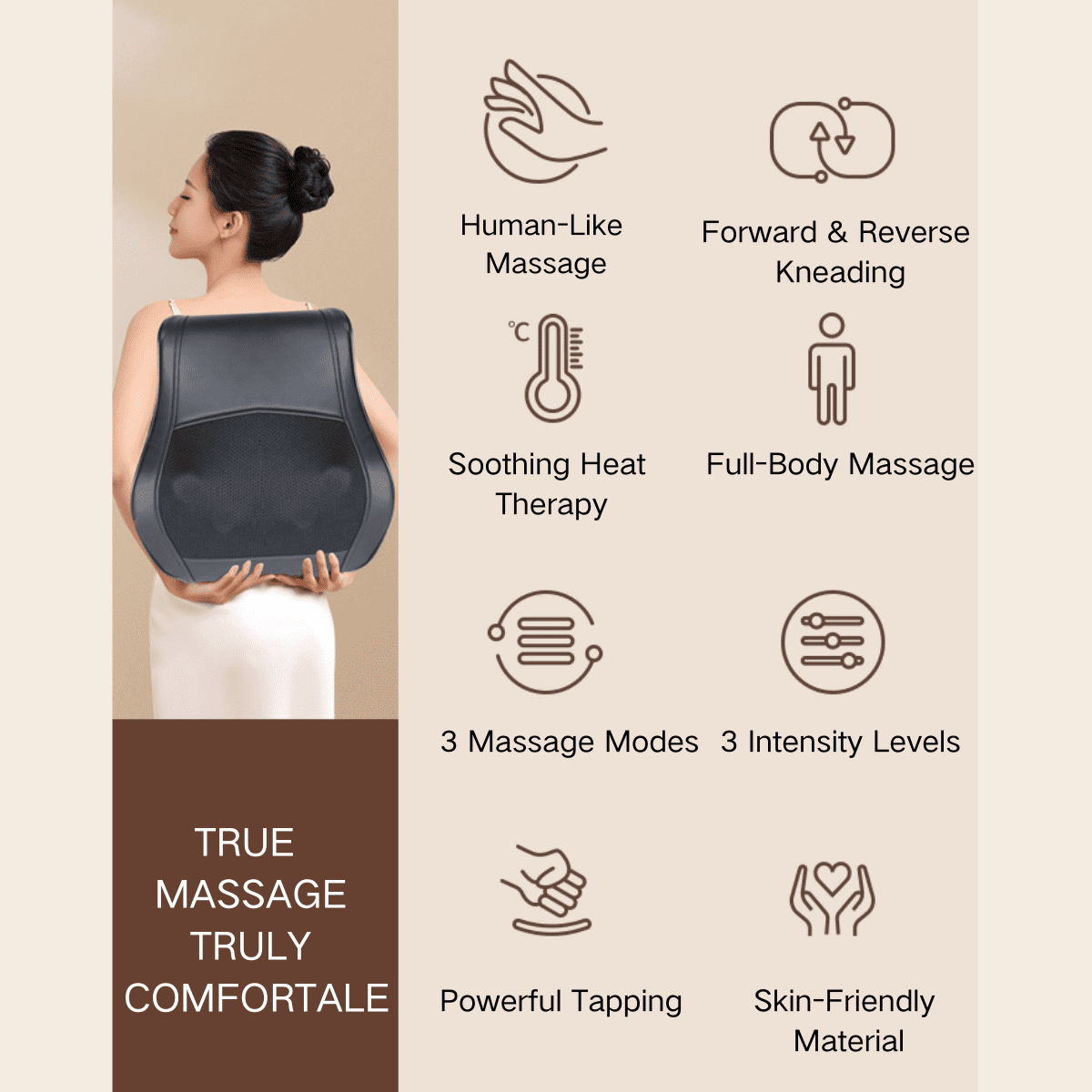SPACEMUSE Deep-Kneading Shiatsu Neck & Back Massager with Heat for Full Body Pain Relief, Smart Timer, Adjustable Intensity Massage Pillow for Home, Office, Ideal Gift for Family & Friends, Black