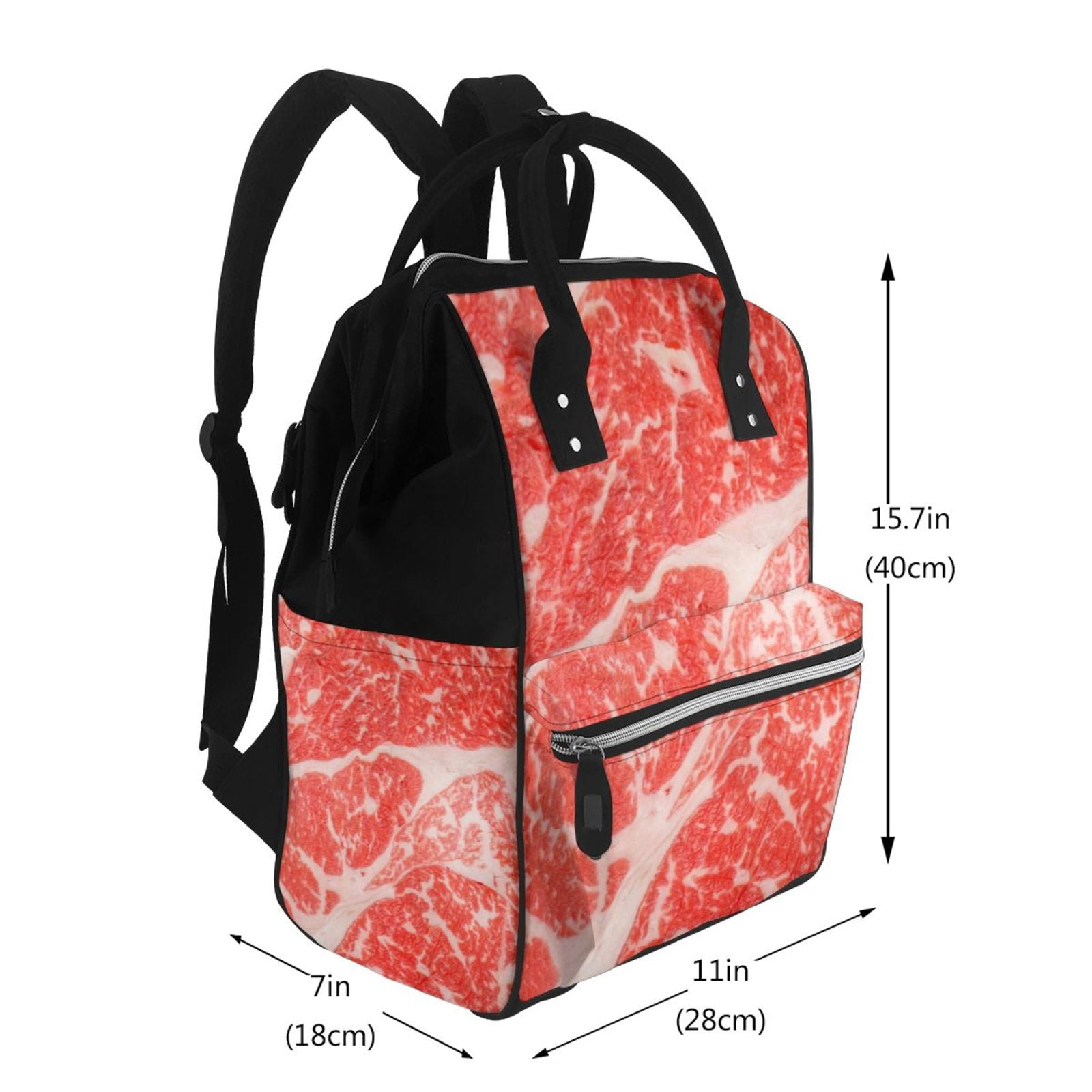 Ratiio Beef Steaks Mummy Backpack - Waterproof Twill Canvas, Large Capacity Diaper Bag with Multiple Pockets and Adjustable Straps