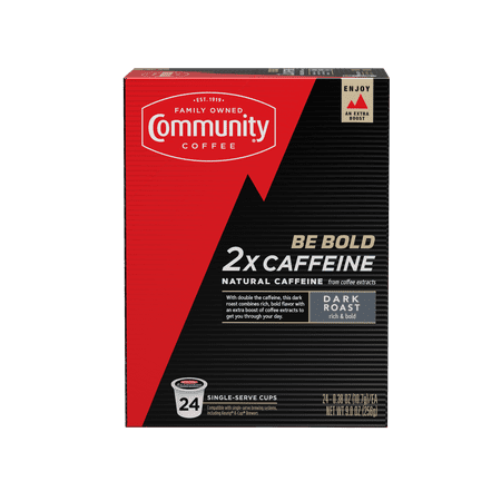 (2 pack) Community Coffee 2x Caffeine Dark Roast Single-Serve Coffee Pods, 48 Count Box (2 Packs of 24) Compatible with Keurig 2.0 K-Cup Brewers
