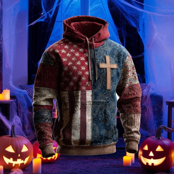 CONZONE Halloween Men's Hoodies Long Sleeve Hallowmas Pullover Hoodie for Men Graphic Hooded Sweatshirts With Pocket