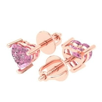 1.5 Ct Heart Cut Studs Pink Crystal 18K Rose Solid Gold Everyday Dainty Earrings Screw Back