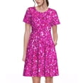 thumbnail image 1 of Fotbe Rose Red Glitter Vestido Largo de Moda para Mujer, Vestido Tipo Camiseta con Manga Corta y Estilo Casual a Rayas y Bloques de Color, 1 of 6