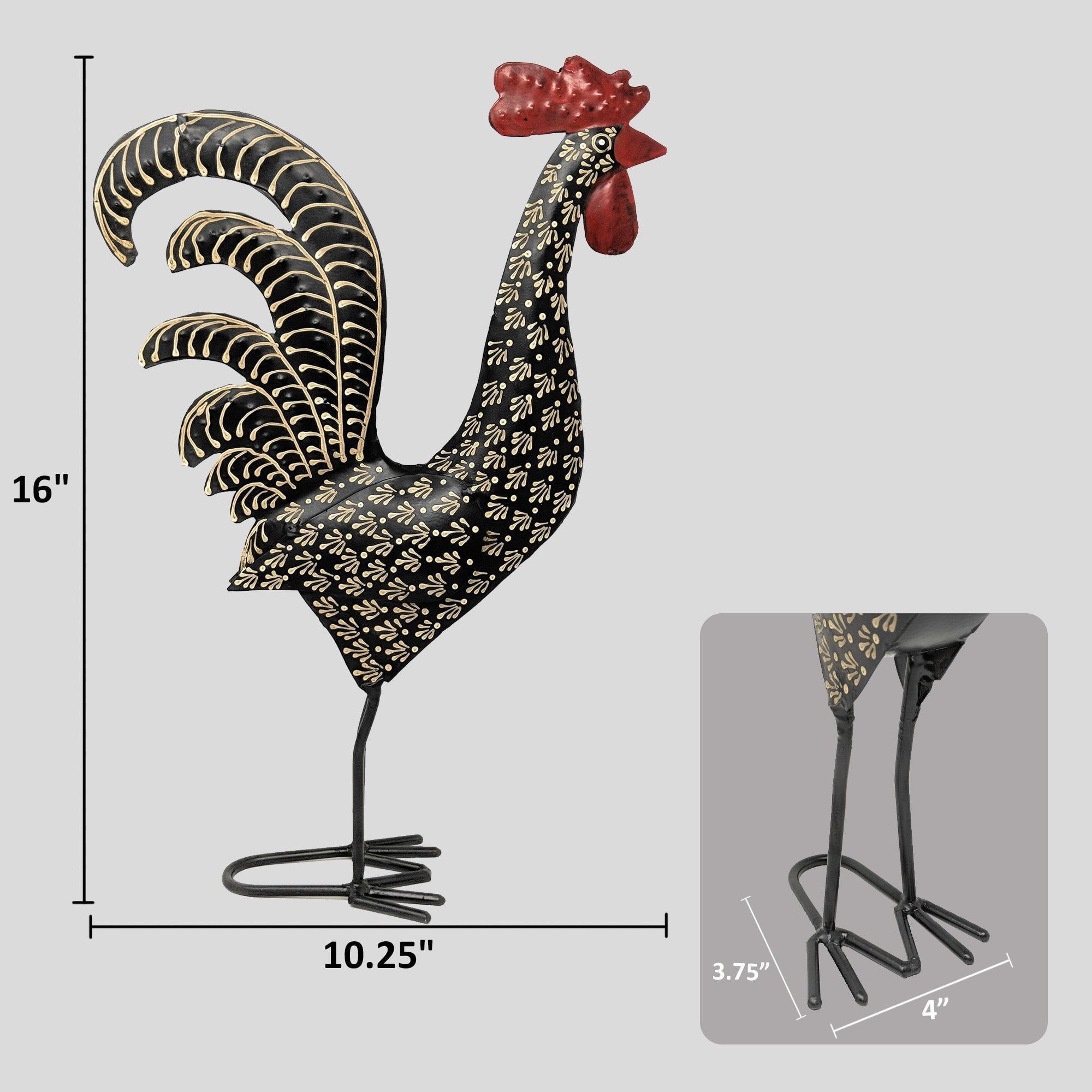 Red Bandana Metal Chicken/Rooster Decor Statue Handcrafted by Metal Artisans 