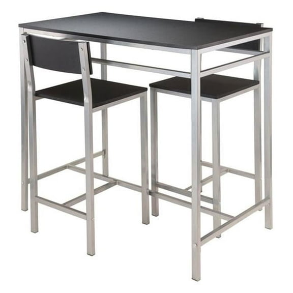 38.03 x 42.01 x 23.62 in. Hanley High Table with 2 High Back Stools, Black & Metal - 3 Piece