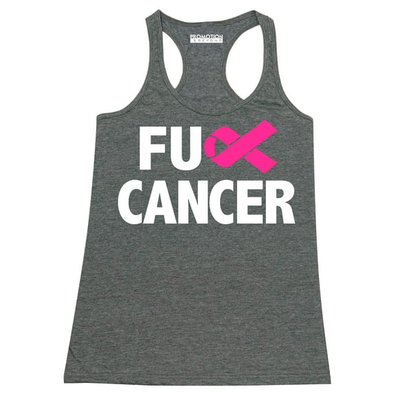 Promotion & Beyond F*ck Cancer Pink Ribbon Awareness Women's Tank Top, S, H. Charcoal