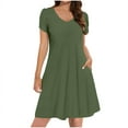 thumbnail image 3 of VBTAPA Casual Dresses for Women Petal Short Sleeve V Neck T-Shirt Mini Dress Flowy A-Line Summer Dresses with Pockets Green S, 3 of 8