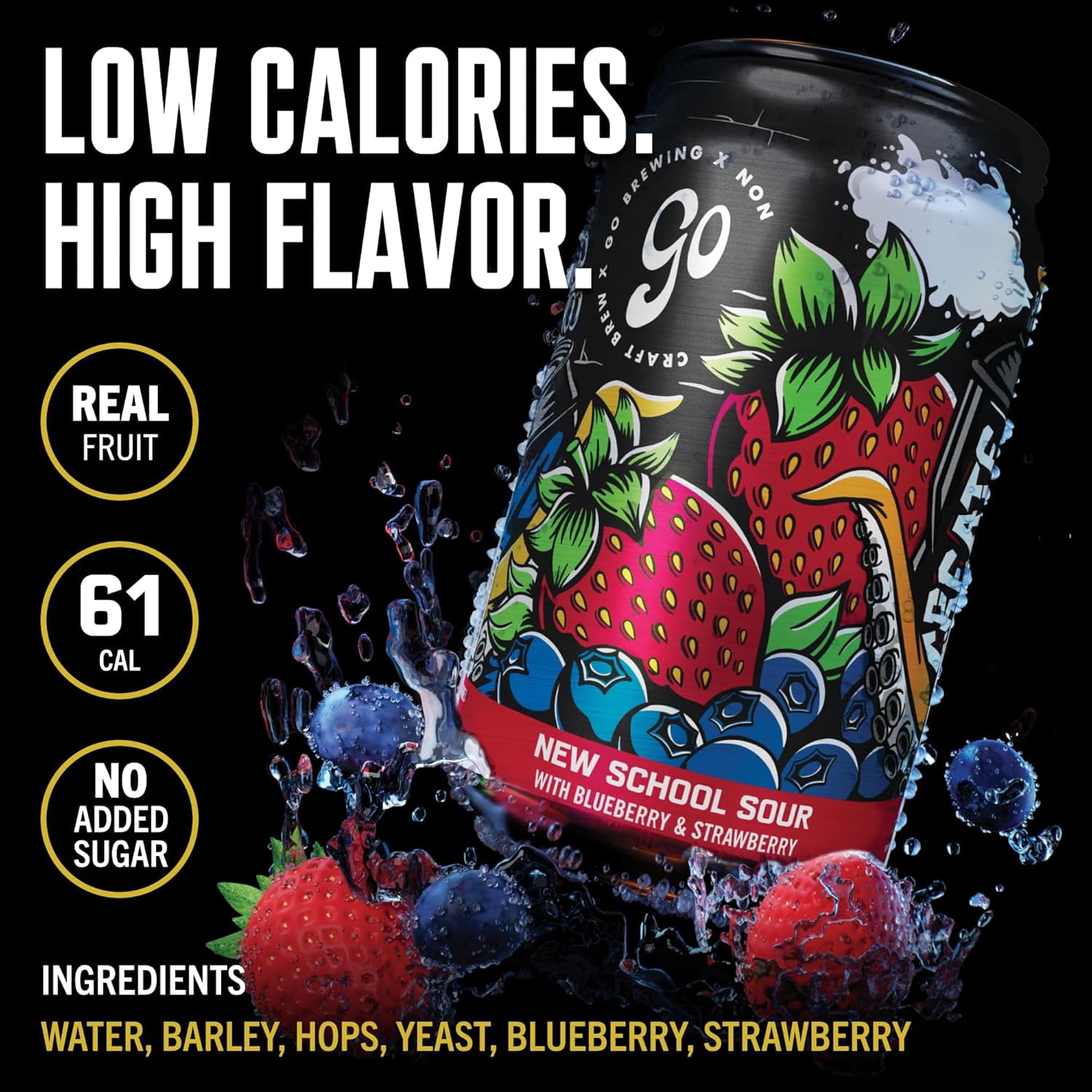 Go Brewing New School Sour Berry – Non-Alcoholic Craft Beer, NA Beer, Small Batch, Low-Calorie Light Brew – Blueberry & Strawberry Flavor Profile, Bold & Smooth Finish – 12 Oz, 12 pack