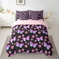 thumbnail image 3 of Homewish Cute Butterfly Kid Twin Bedding Sets 7-Piece, Blossoms Flower Floral Bedding Comforter Set, Black Purple Cartoon Theme Reversible Sheet Sets, Luxury Bedroom Decor, 3 of 8