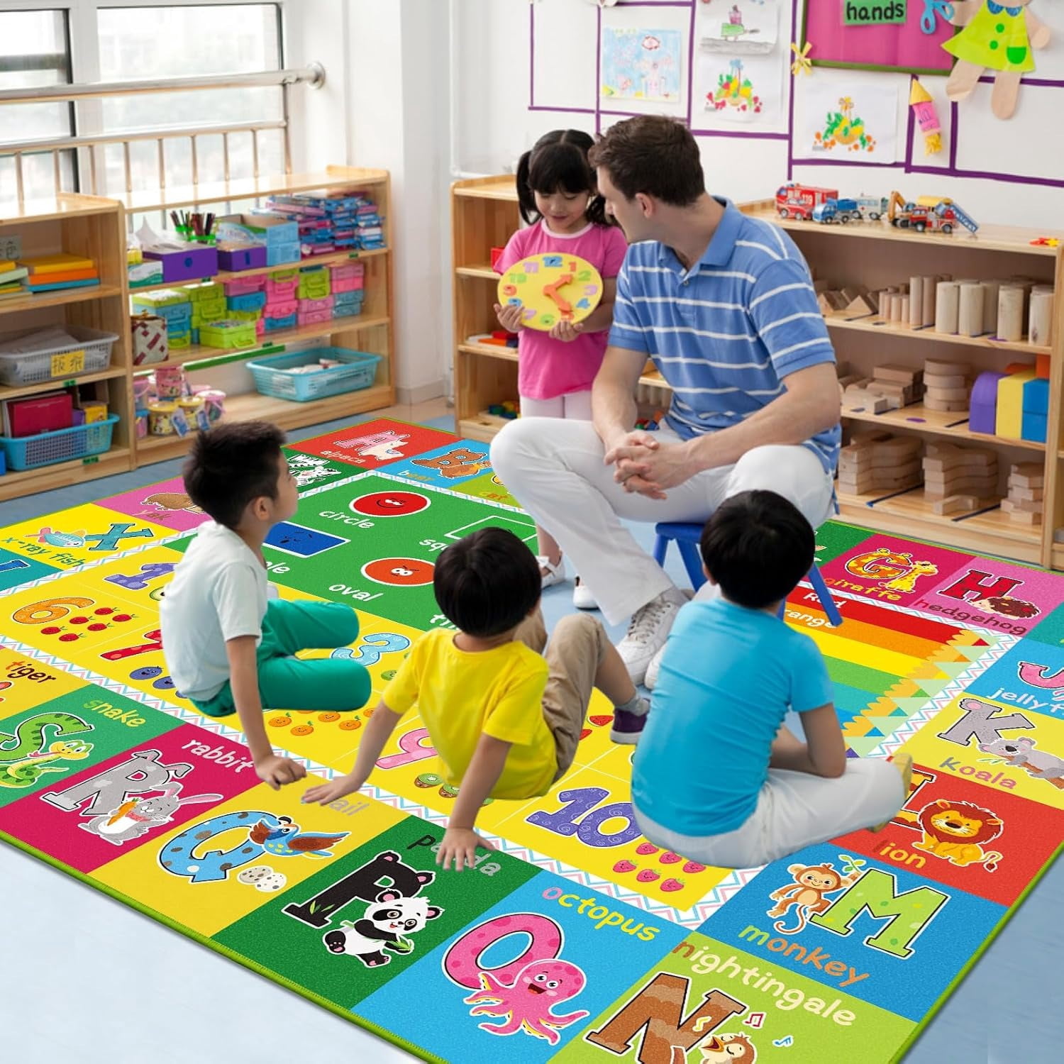Baby Play Mat Kids Rug for Playroom, Floor Mat for Toddlers, Playtime Collection ABC, Numbers, Animals Educational Area Rugs for Kids Room Classroom ( 78.7X 59 Inch)