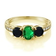 thumbnail image 2 of Gem Stone King 1.67 Ct Oval Green Nano Emerald Black Onyx 18K Yellow Gold Plated Silver Moissanite Ring (Size 7), 2 of 4