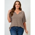 thumbnail image 5 of SHOWMALL Women's Plus Szie Tops V Neck Loose Fit Short Sleeve Khaki Floral Clusters 2X Casual Blouse for Summer Relaxed Style Shirts Everyday Wear Outfit, 5 of 6
