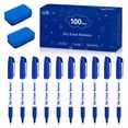 thumbnail image 1 of Lineon Marqueurs Effaçables à Sec avec Gomme, Pointe Fine, Bleu, 100 Unités, 1 of 1