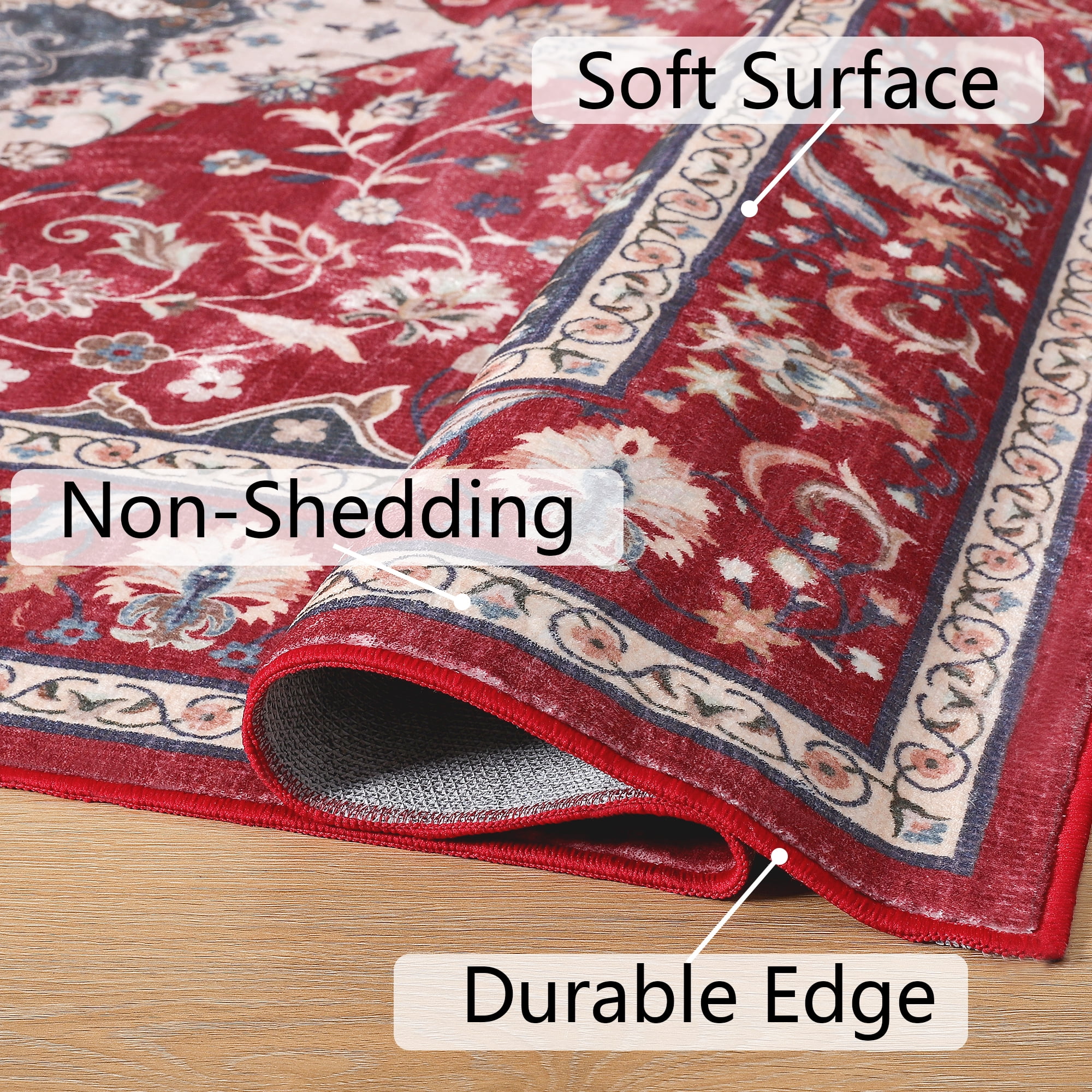 Wondo Bohemian Machine Washable Area Rug for Living Room, Red, 5' x 8'