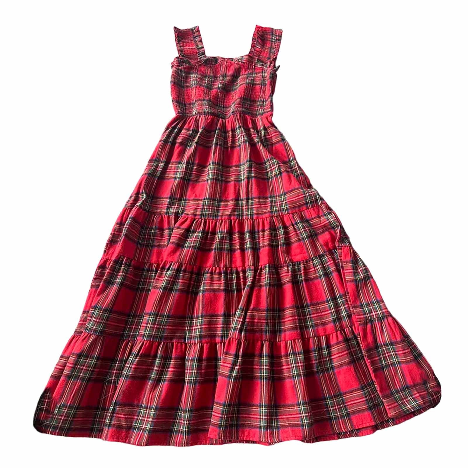 Letdown Women Christmas Plaid Sleeveless Maxi Dress Square Collar Vintage Gingham Party Dress Y2k (Red,L)