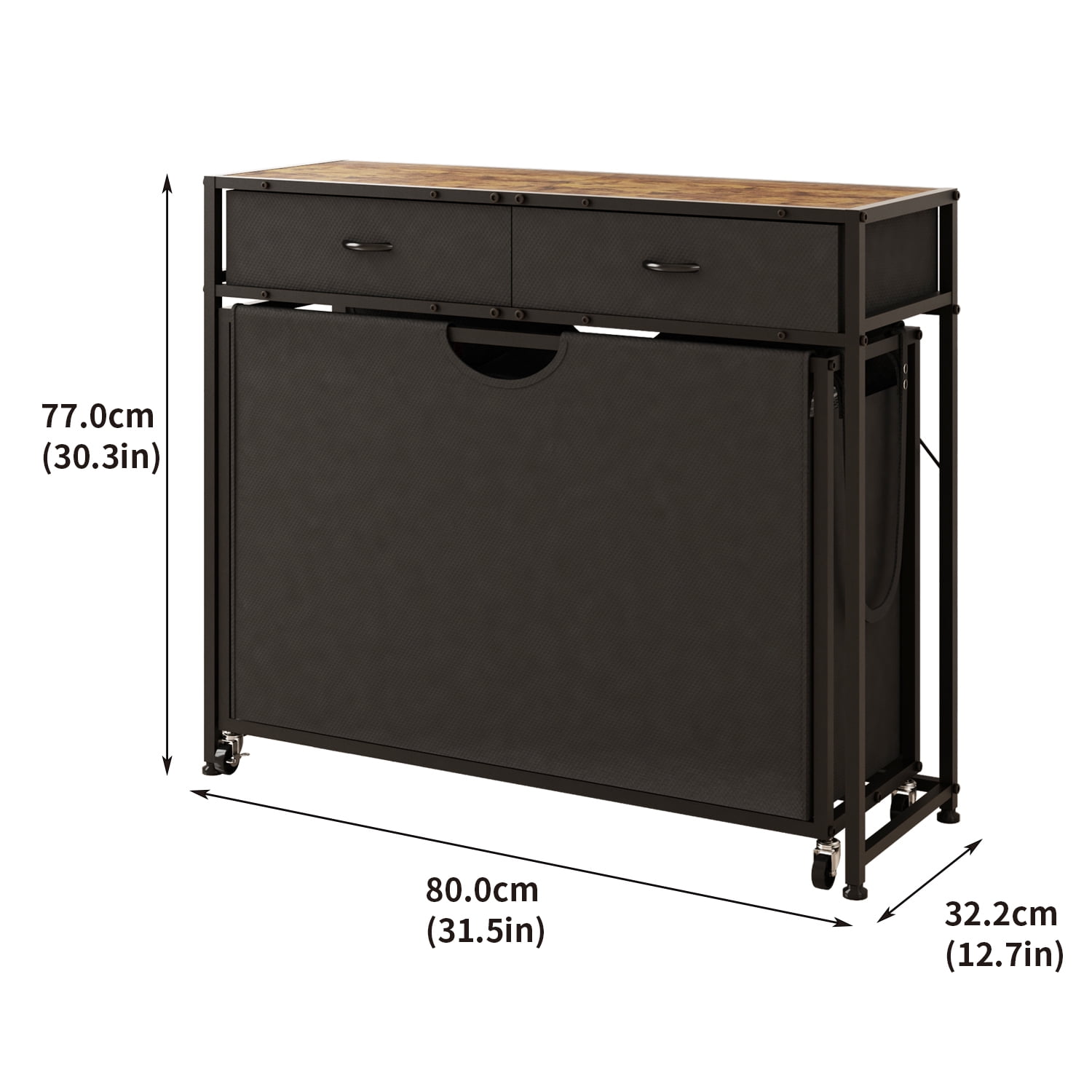 LENLN 3-Section Laundry Hamper Sorter，Laundry Basket with wheels，Movable Rolling Laundry Baskets Cart,Pull-Out Baskets and 2 Drawers Storage Organizer，Laundry Butler for Bathroom Bedroom Laundry Room