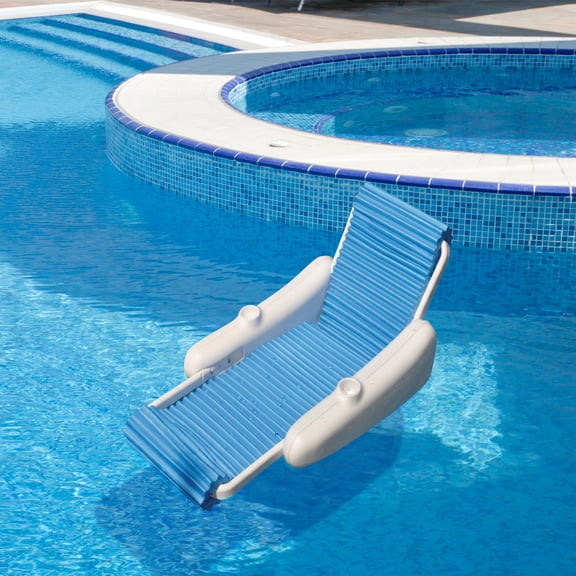 Swim Central Rippled Float Sunchaser Swimming Pool Lounge Chair - 66" - White and Blue