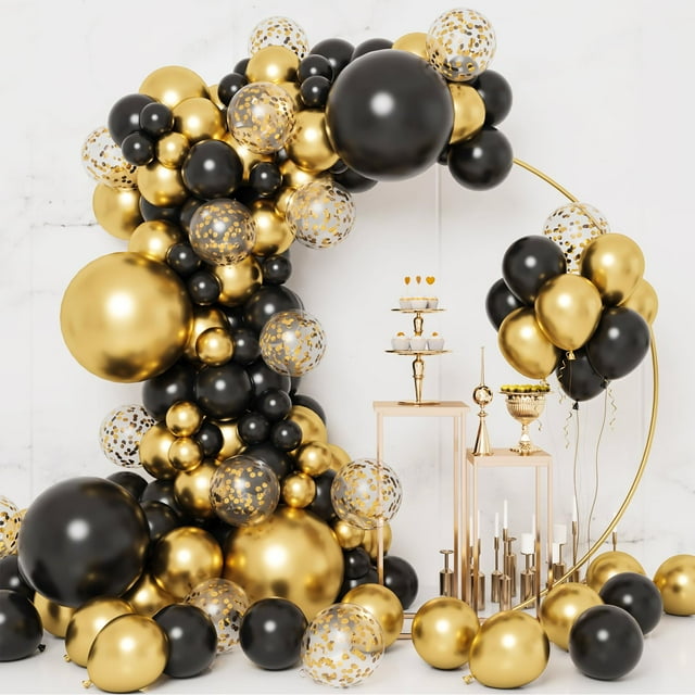 Kit de guirnaldas de globos RUBFAC negro y dorado 130 piezas
