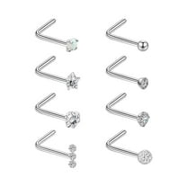 L-Shaped G23 Titanium Nose Rings, 8-Piece Set for Sensitive Skin