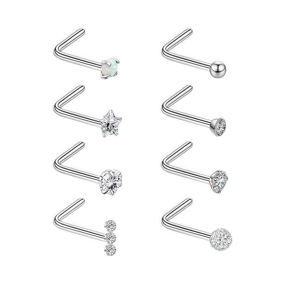 L-Shaped G23 Titanium Nose Rings, 8-Piece Set for Sensitive Skin