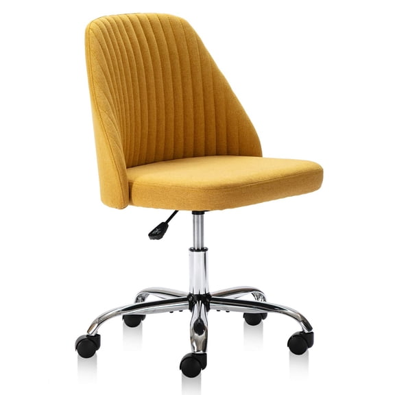 Yellow Home Office Chair, Modern Linen Adjustable Swivel Task Chair with Wheels
