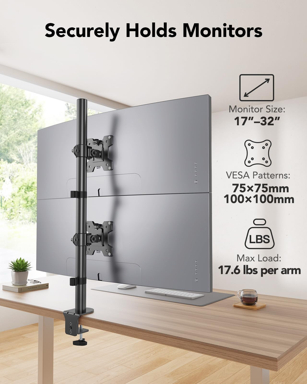 HUANUO Vertical Dual Monitor Stand - Freestanding Mount For 2 Screens Up To 34"