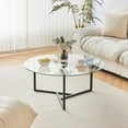 thumbnail image 5 of Round Glass Coffee Table with Sturdy Iron Legs,Circle Coffee Table Modern Minimalist Design for Living Room, Office, 35.4-inch Diameter Clear Top, 5 of 7