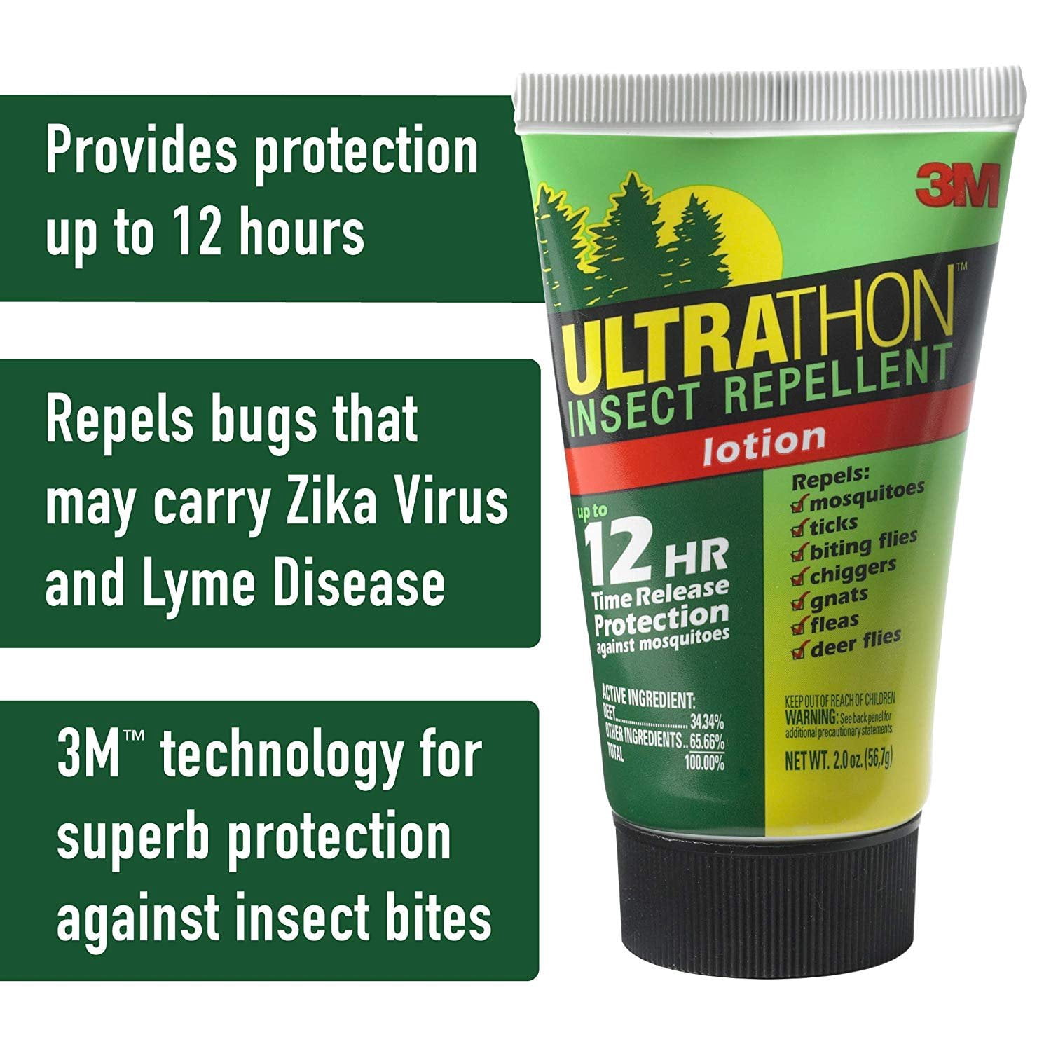 3M Ultrathon Insect Repellent Lotion - Repels Mosquitoes, Flies, Gnats, Ticks - 2 oz